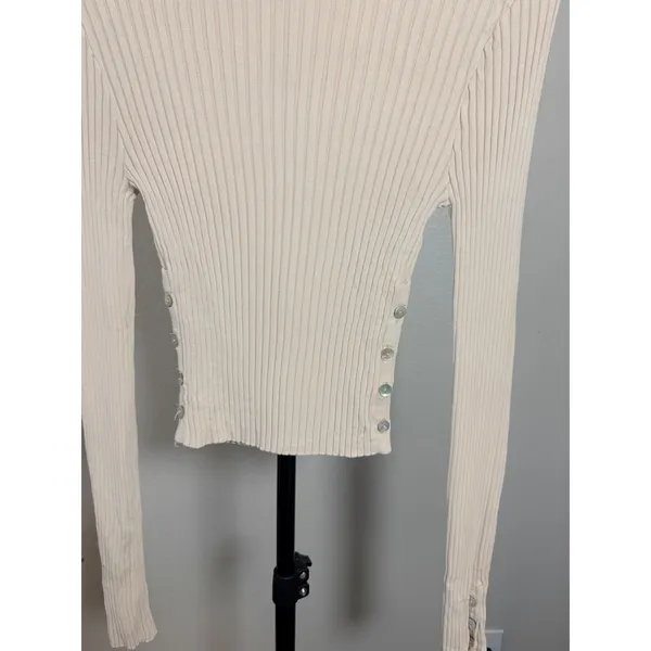 Zara Cream Ribbed Mock Neck Long Sleeve Top with Side Buttons Size M - Image 5