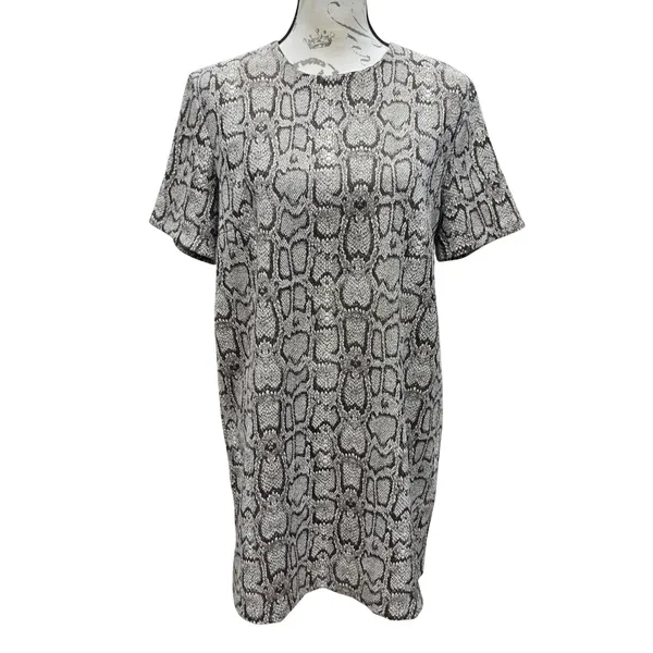 Zara Woman Grey Snakeskin Animal Print Short Sleeve Shift Mini‎ Dress Large - Image 2