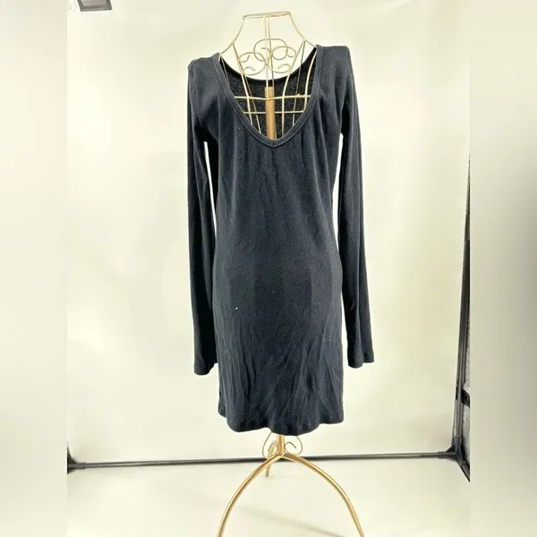 We The Free Black Long Sleeve V Neck Thermal Dress Size Large - Image 10
