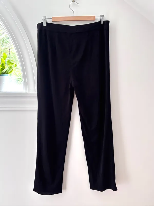 MISOOK Black Classic Knit Pull On Wide Leg Pants Womens L Petite Minimalist Chic - Image 3