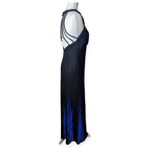 Y2K Prom Dress Iridescent Blue Sparkly Strappy Floor-Length Formal Gown 2000s - Image 9