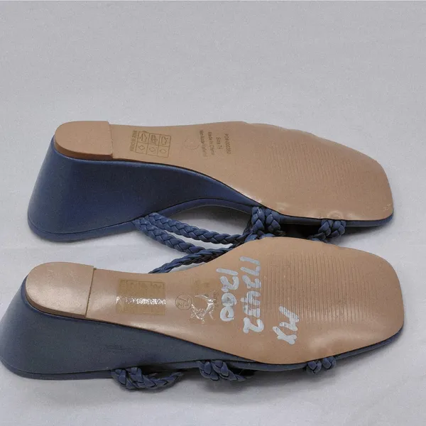 Journee Collection Baylen Wedge Sandals Women's 7.5 Blue Slip On Casual Shoes - Image 9