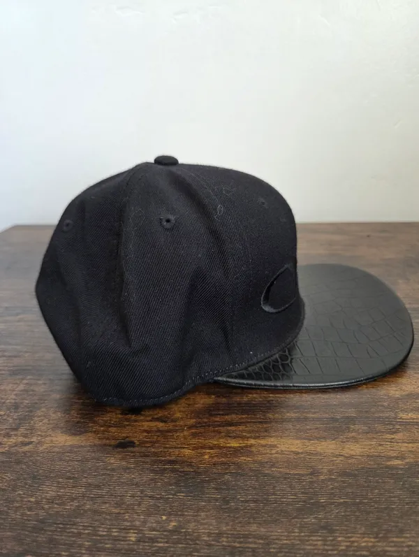 CAKE Black Leather Snapback Duck Bill Cap Sleek Glossy Streetwear Nightclub Wool - Image 5