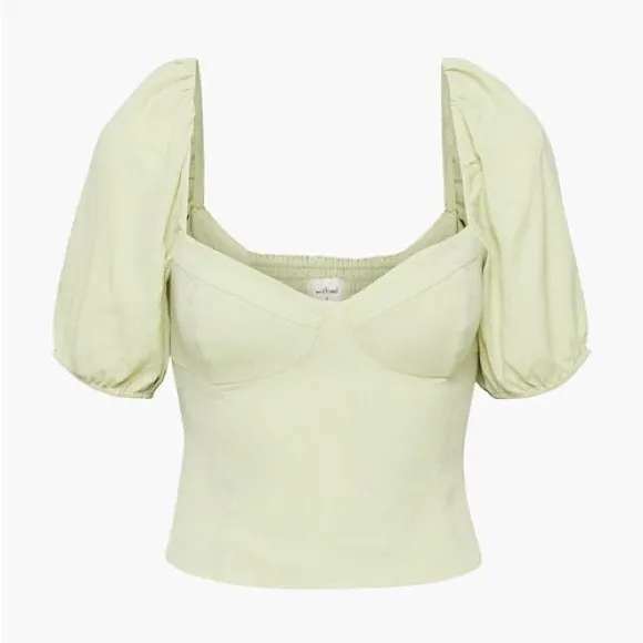BNWT Aritzia Wilfred Novella Short Sleeve Blouse Top Pastel Sage Green - Image 2