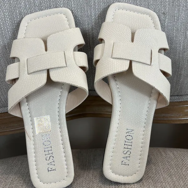 Faux Snakeskin Pattern Sandals Slip On Flats Ivory Women’s Size EU 37 6.5 US - Image 8