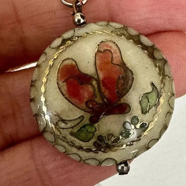 Vintage cloisonné butterfly pendant necklace - Image 2