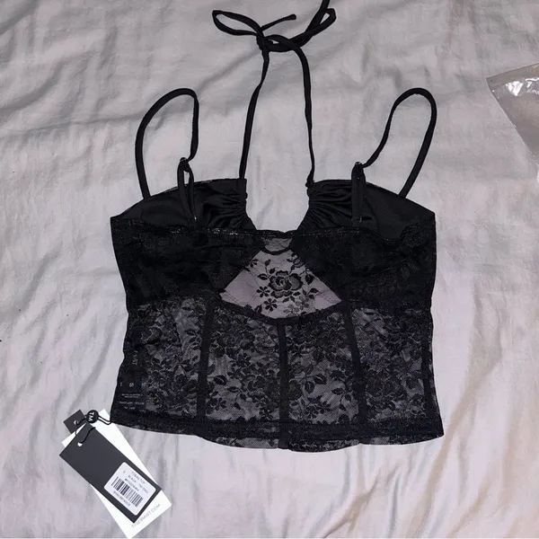 Tobias Top Black Small, Lace Halter Tank Top, Crop, Adjustable Straps - Image 7