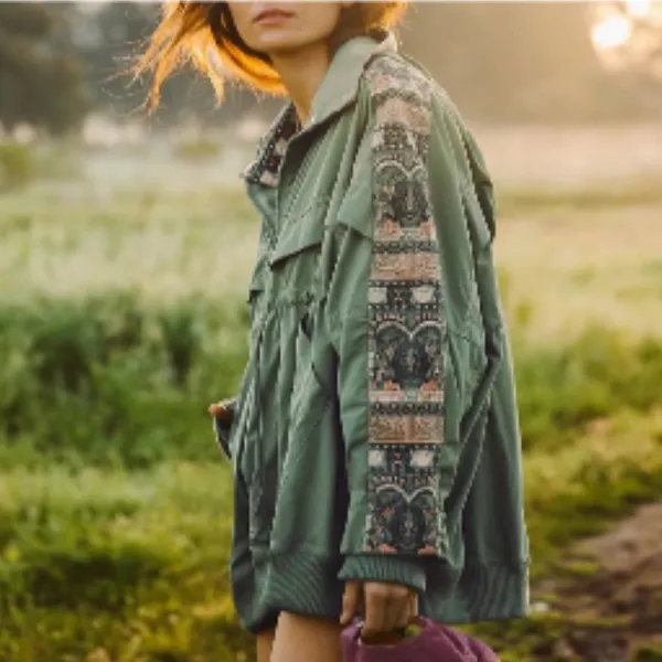FP Movement Free People She Fly Hooded Anorak Jacket Embroidered Green Size S - Image 4