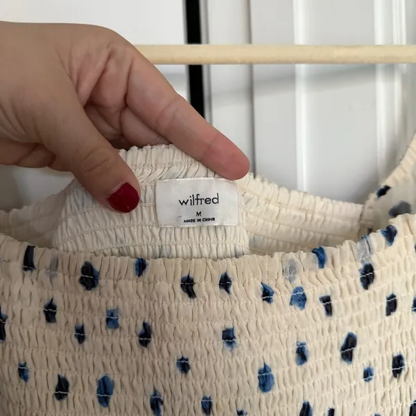 Wilfred‎ Artizia Smocked Ivory Dress Eldorado blue ivory mini ruffles dot - Image 3