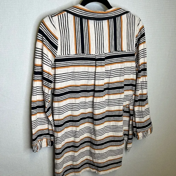 Free People Beach Womens XS Striped V-Neck Collared Tunic Top Black Yellow White - Image 3