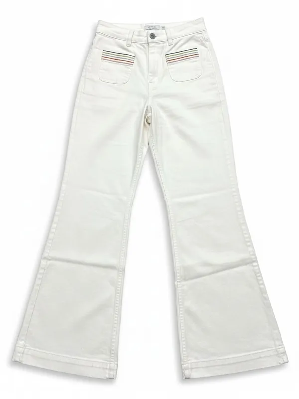 & Other Stories Flare Jeans Women 26 White Embroidered Patch Pockets - Image 2