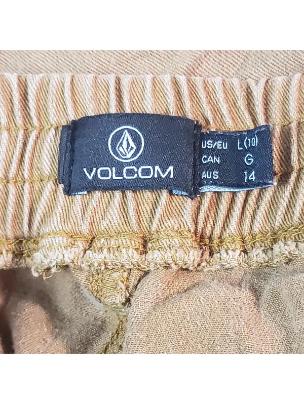 Volcom Women's Brown Cut Off Shorts L 100% Cotton Fringe Drawstring - Image 3
