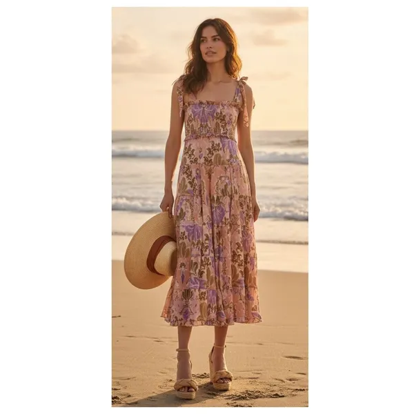 Zimmermann Violet Tiered Floral Midi‎ Sun Dress Smocked Size 1 US M - Image 3