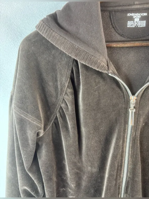 Jones New York L Brown Velour Zip-Up Hoodie - Image 2