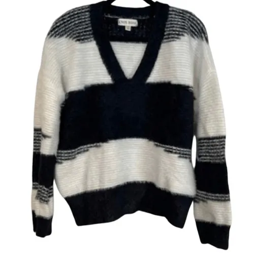 KNOX ROSE Women's Sweater XXL Black White Striped Fuzzy V‎ Neck Cozy Knit Target - Image 2