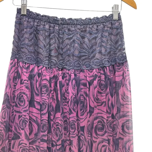 Y2K Womens Whimsygoth Skirt‎ Purple Black Floral Lace Waist Midi Fairygrunge - Image 6