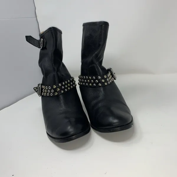 Carmim Women's Biker Moto Boots Black Leather Studded Buckle Strap Ankle Boots - Image 3