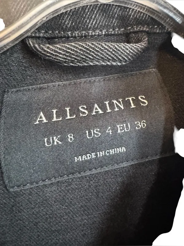 Allsaints Claude Relaxed Fit Frayed Denim Jacket in blackish grey 4 - Image 5