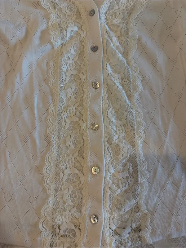 LoveShackFancy Natine Cardigan Ivory Size Small Lace Trim Button Front - Image 3