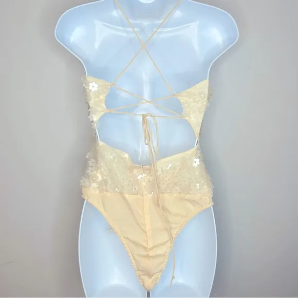 Zara‎ Cream Floral Sequined Bodysuit Size M NWT - Image 7