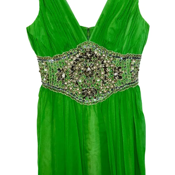 NWT Mandalay Dark Lime Green Beaded Embellished Mini Cocktail Party Dress Size 6 - Image 3