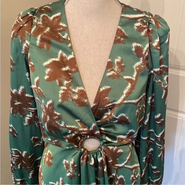 TCEC o ring‎ cutout Floral Green and Brown Women's Dress size M - Image 2
