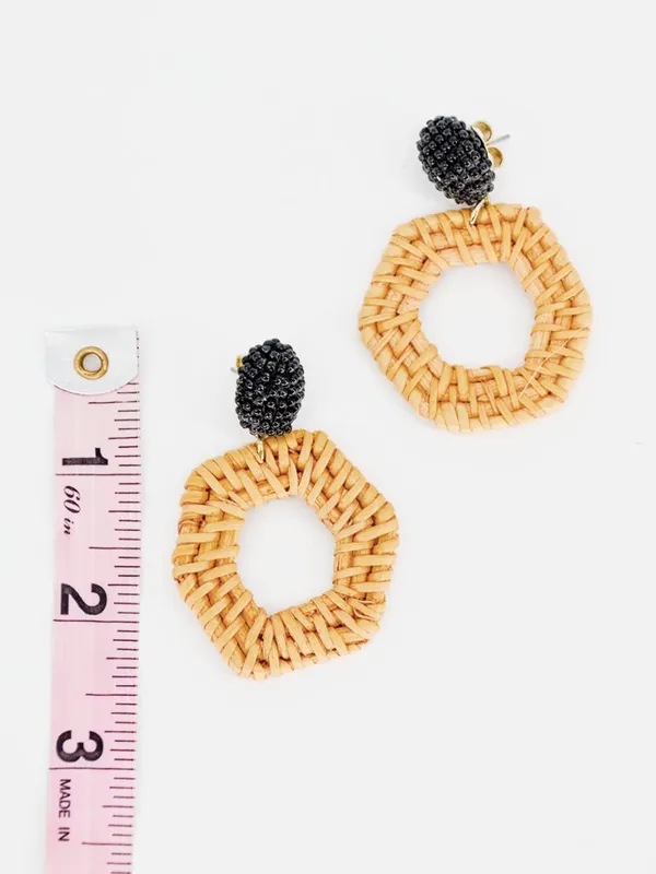 Anthropologie Jana Wicker Drop Earrings Orange Black Rattan - Image 5