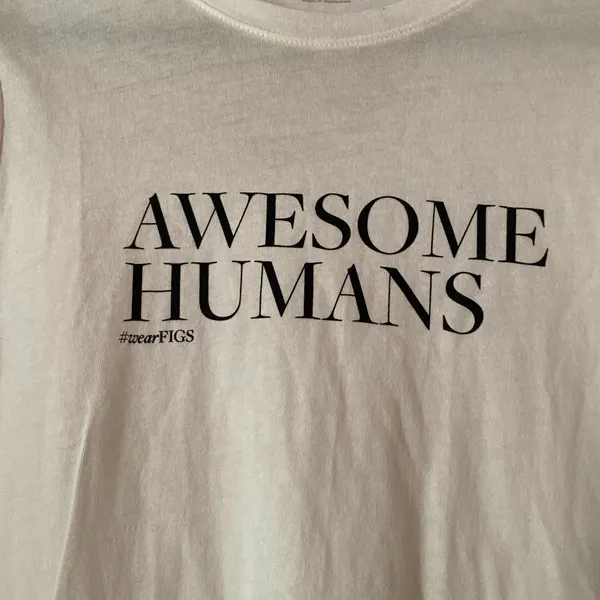 FIGS White "Awesome Humans" Long Sleeve Super Soft Underscrub Undershirt Small - Image 4