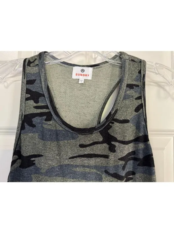 Sundry Camo Racerback Tank Dress Drawstring Waist Pockets Women's Size 1 Small - Image 4