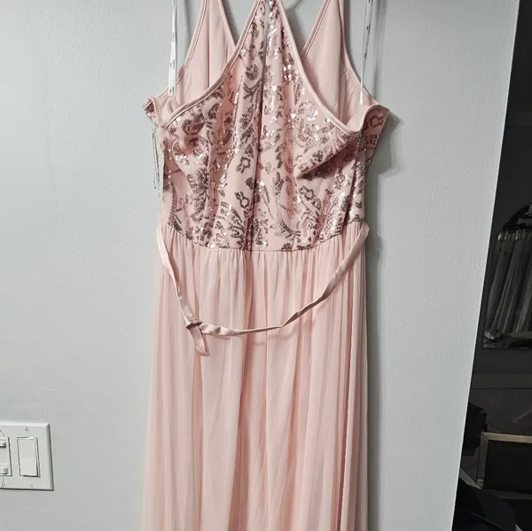 David’s Bridal Blush Pink & Rose Gold Sequin Bridesmaid Dress Size 16 NWT - Image 5