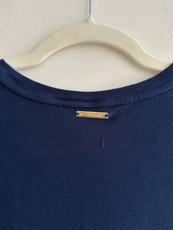MICHAEL Michael Kors Navy Blue Ruched Cinched Casual Dress, Size Medium - Image 11