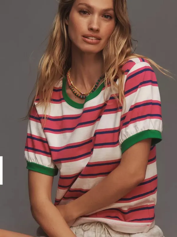 Pilcro Anthropologie Striped Puff-Sleeve Ringer Tee Xsmall - Image 3