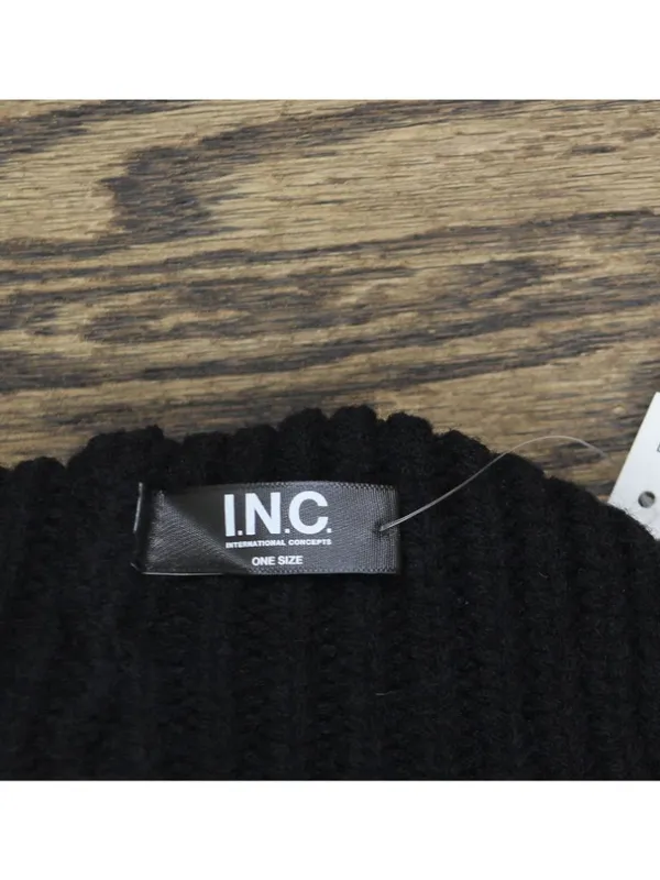 NWT Inc International Concepts Womens Faux Fur Cuff Ribbed Knit Beanie Black - Image 4