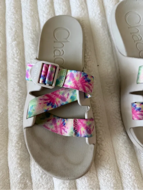 Chacos Chaco Slide Sandals with Pink & Green Tie-Dye Straps - Image 2