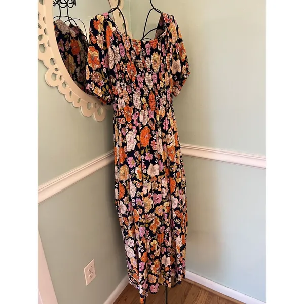 Harlow & Rose Floral Multicolor Polyester Round Neck Short Sleeve Maxi‎ Dress S - Image 7