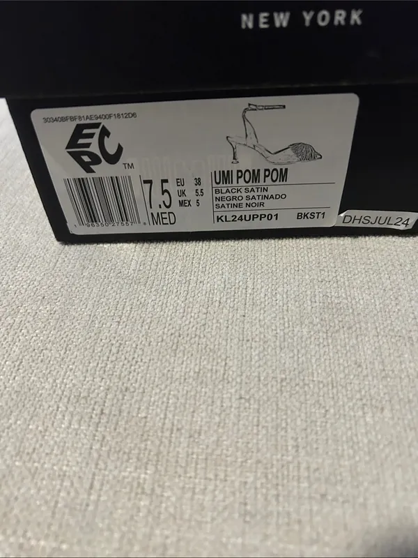 Kenneth Cole New York Umi Pom Pom Pumps, Black Satin. size 7.5, NEW with Box - Image 12