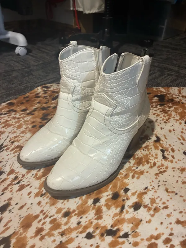 White Snakeskin Booties Size 8 - Image 2