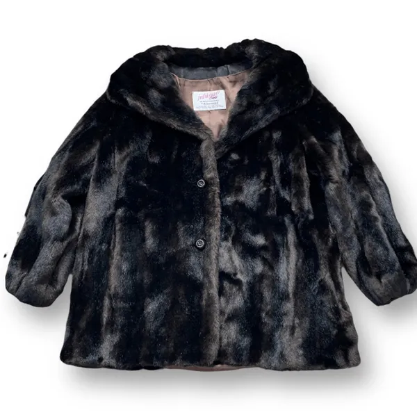 Vintage 60s Tissavel Faux Mink Swing Coat Dark Brown Plush XL Glam Winter‎ - Image 4