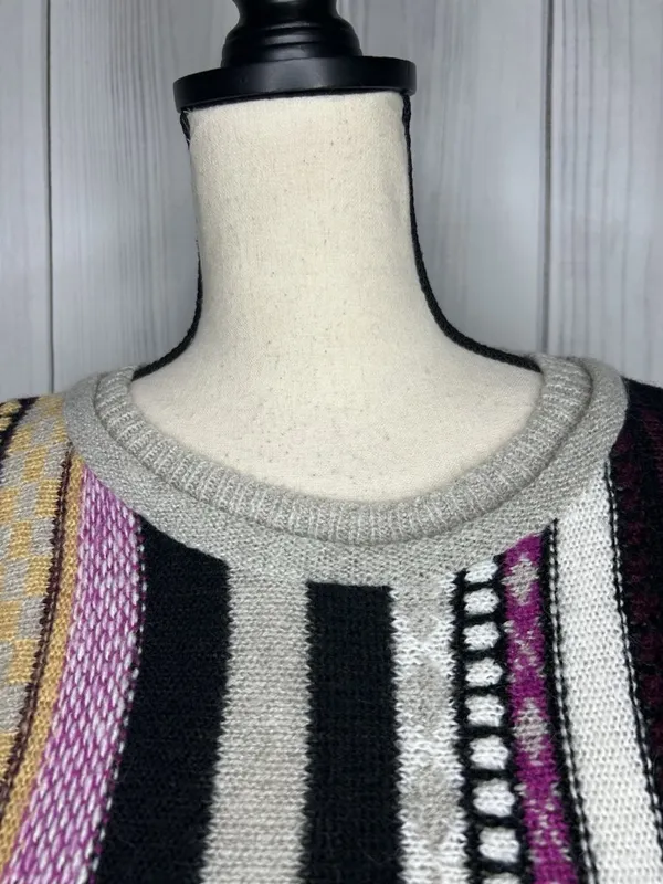 Easel Mix Print Striped Wool Blend Slouchy Sweater Crew Neck Boho Sz M - Image 3
