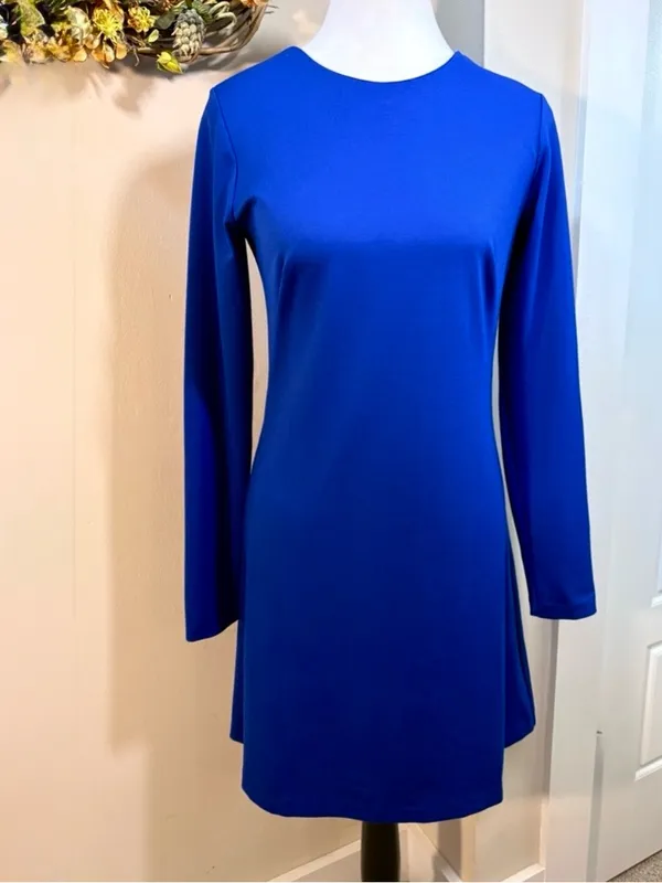💥 Amanda Uprichard Cobalt Blue Ponte Knit Long Sleeve Shift Dress Size M 💛 - Image 11