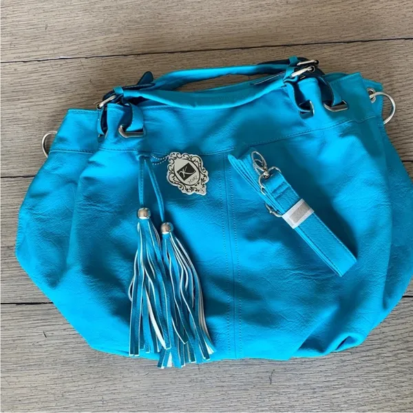 NWT Yoki Teal Vegan Leather Tassel 2-Way Slouchy Shoulder Bag - Image 2