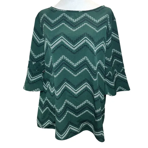 Banana Republic Green Black Short Sleeve Geometric Tunic Top L‎ Large - Image 2