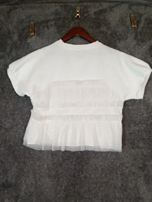 Maeve Short Sleeve Smocked Ruffled Sweatshirt Boxy Balletcore Fairy Cottage XxS - Image 4