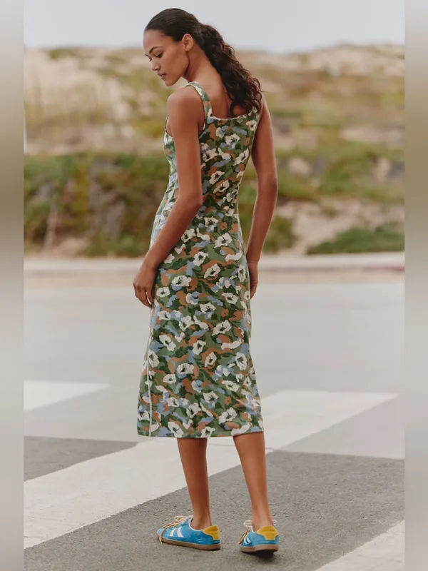 Daily Practice Anthropologie Green Floral Square Neck Midi Dress in Waypoint - Image 2