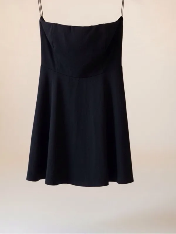 Lulus Black Strapless Neck Skater Mini Dress Womens Large Lined Dark feminine - Image 4