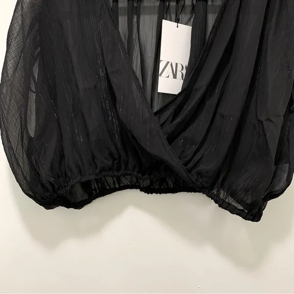 ZARA METALLIC THREAD SHEER CROP TOP in Black Gold, Size XS, NWT - Image 11