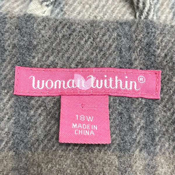 Woman Within Gray Black White Plaid Lined Button Up Winter Jacket Coat 18W - Image 8