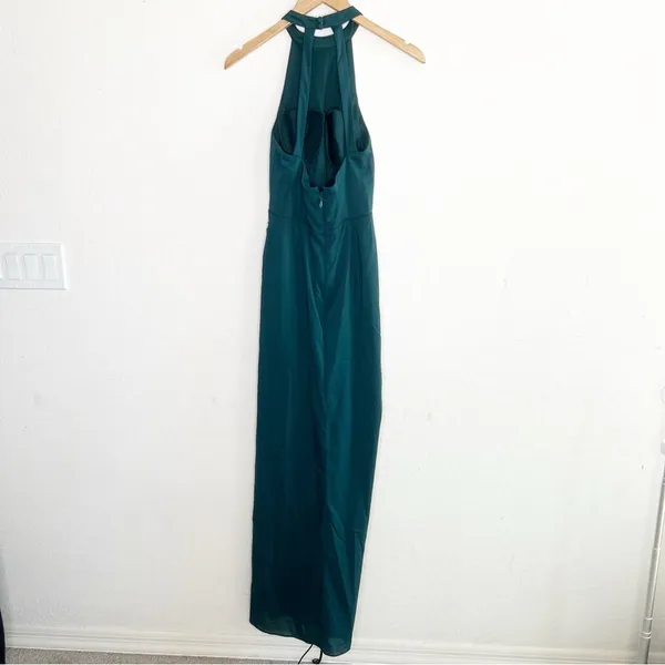 AZAZIE GALICIA Pine Mermaid Halter Pleated Stretch Chiffon Dress - Image 4