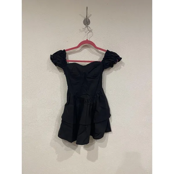 Peppermayo Ready Or Not Corset Mini Dress Womens 0 Black Puff Sleeve Ruffle - Image 2