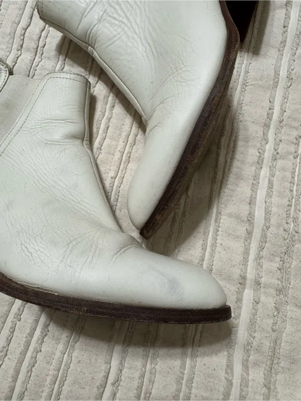 rag & bone White Leather Chelsea Booties with Stacked Heel Size 37 - Image 2